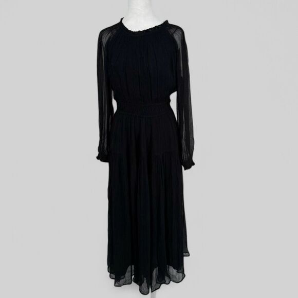 J.Crew Crinkle chiffon sheer long-sleeve dress in Black Size S NWT CF787 - Picture 6 of 11